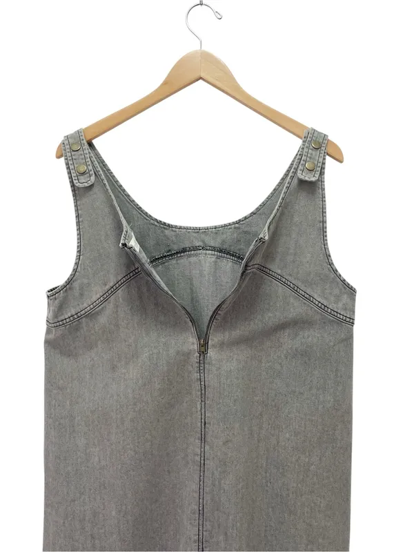 Natural Life JJ Denim Jumper Dress Large Stone Gray Frayed Hem Pinafore Pockets - Image 8