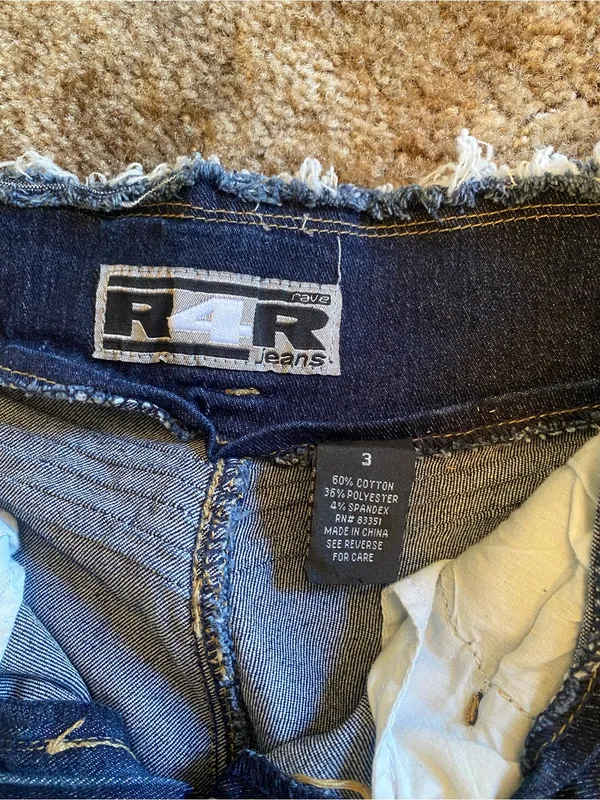 Y2K R4R Women’s Dark Blue Flare Jeans with Cross-Stitch Diamond Detail - Image 4