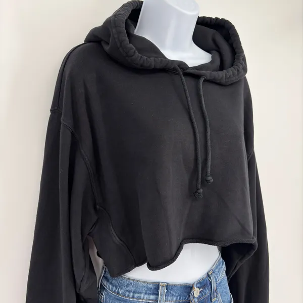 TNA‎ Aritzia Airyaf Women Fleece Crop Hoodie Black Size 2 XS Boxy Sweatshirt - Image 3