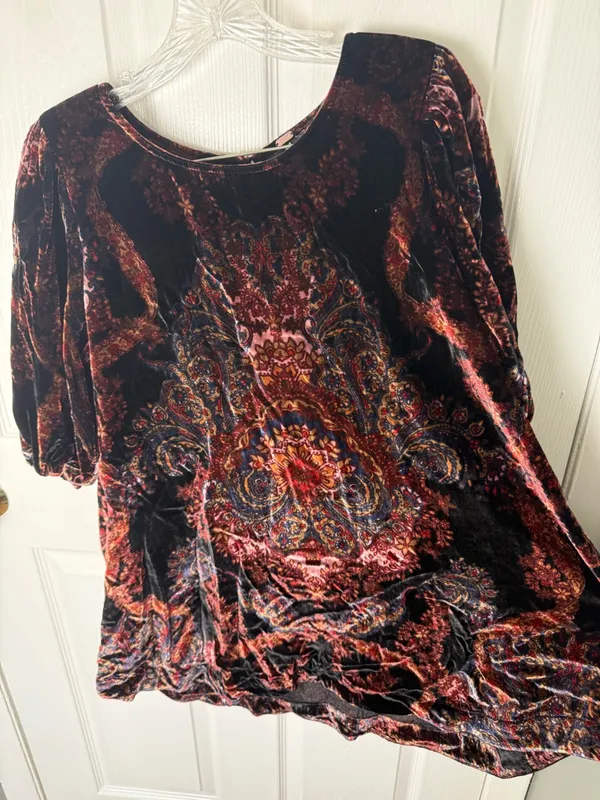 Free People Maye Print Puff Sleeve Velvet Tunic Top M - Image 3