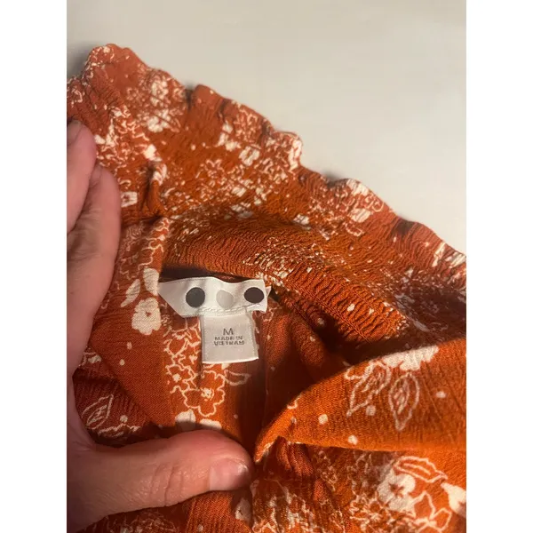 Three Dots Rust Floral Ditsy Dot Smocked High Waist Wide Leg Palazzo Pants M - Image 4