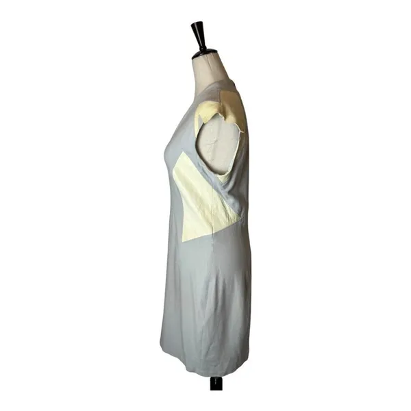 Helmut Lang Dress Women‎ 10 Gray Cream Blistered Leather Panel Sheath Mini - Image 7
