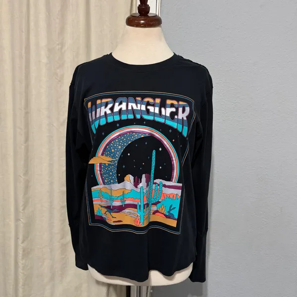 Wrangler‎ Retro Womens Sz S Long Sleeve Graphic T Shirt Desert Cactus Moon Scene - Image 8