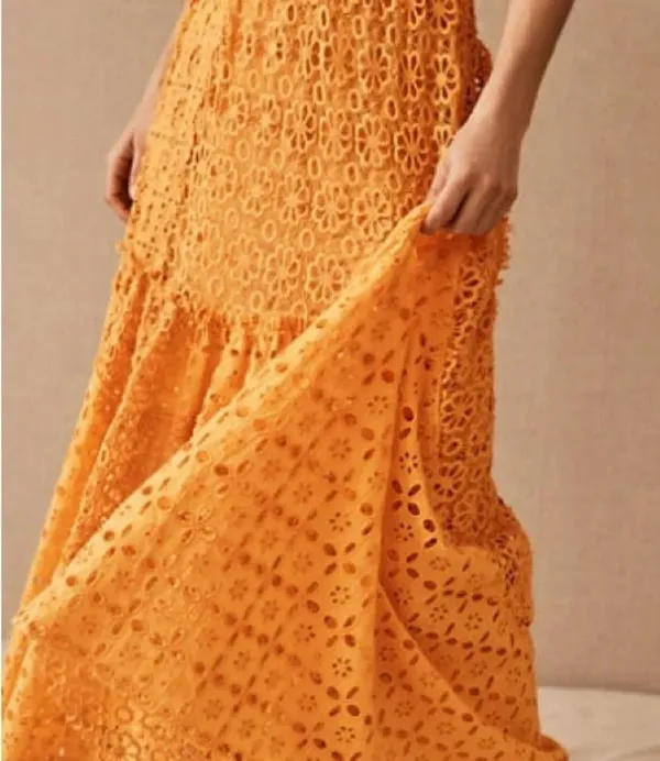 BHLDN x Free People Robinne Crochet Lace Maxi Dress Boho Yellow Orange Size M - Image 4