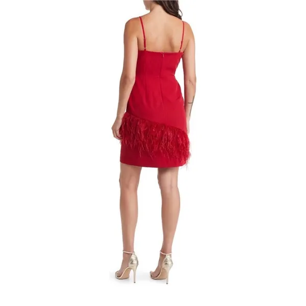 Sam Edelman Red Feather Hem Sheath Dress NWT Size 0 Dance‎ Prom Party Homecoming - Image 2