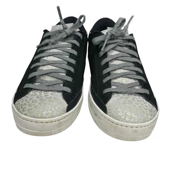 P448 John W sneakers 37 US 7 black silver metallic leopard print lace-up low top - Image 15