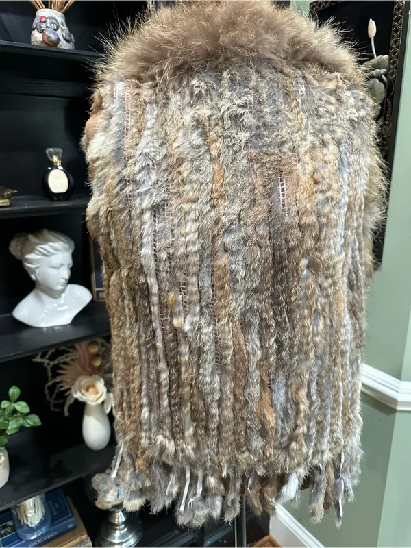 Real Rabbit Fur Vest – Brown Beige Natural Fur – Size M - Image 13