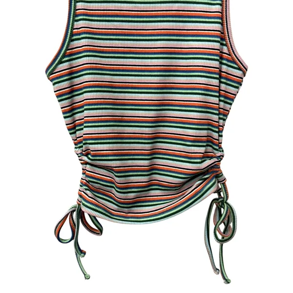 Freshman Tank Top Sleeveless Drawstring Side Ribbed Striped Multicolor W XS NWOT - Image 4