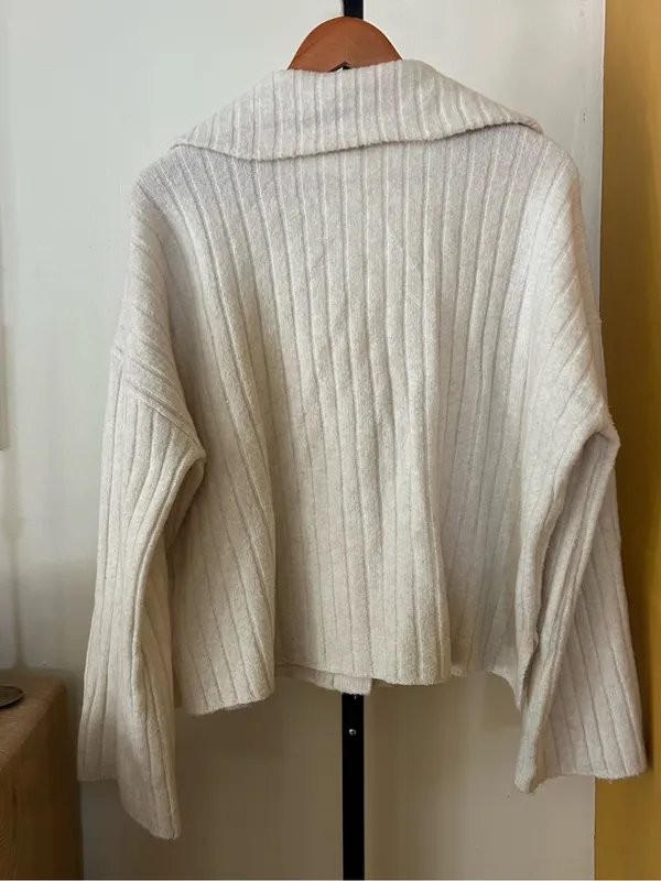 Aerie unREAL Ribbed Cardigan Sweater Collared Button Front Cozy‎ Cream Medium - Image 6