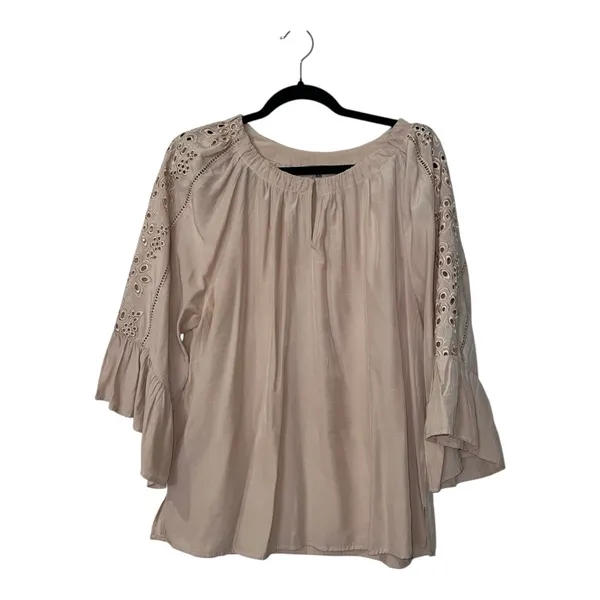 Wit & Wisdom Dusty Rose Embroidered Eyelet Bell Sleeve Blouse Size L - Image 2