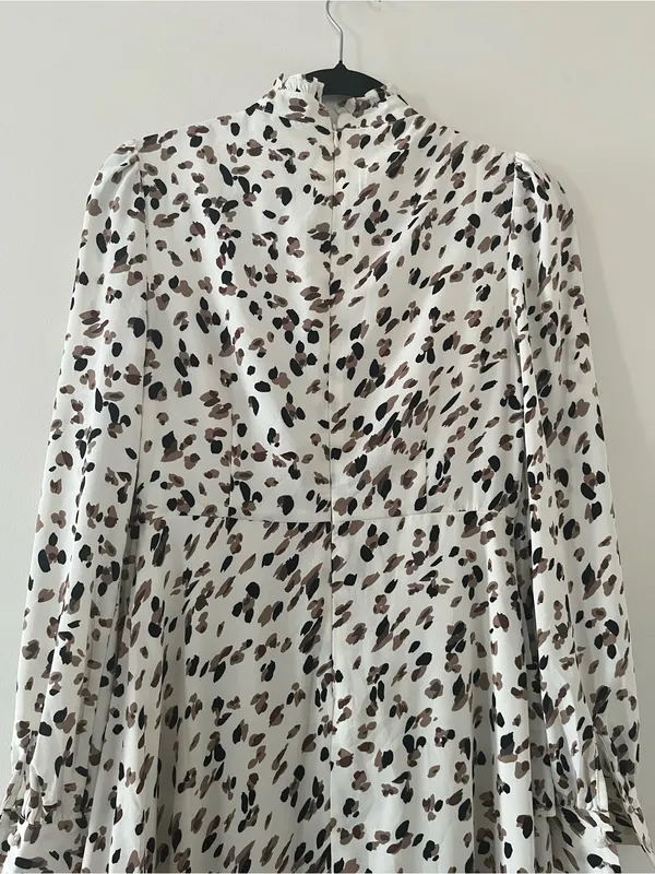 Nasty Gal White Brown Animal Print Midi Dress 4 Ruffle Hem Modest Going Out - Image 7