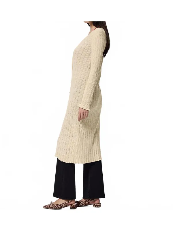 Uniqlo GU Loop Boucle Yarn Semi-Sheer Long Cardigan Beige - Image 3