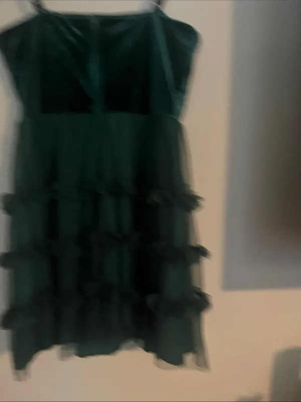 Girls Dark Green Velvet & Tulle Ruffle Party Dress - Image 5