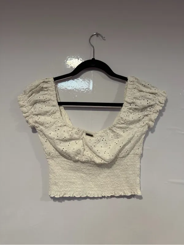 White eyelet cap sleeve Billabong crop‎ top - Image 3