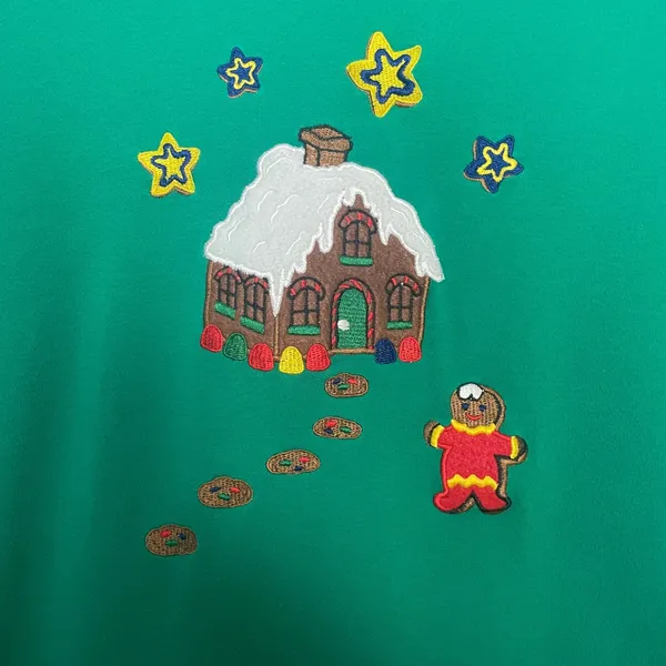 Karen Scott Vintage 90s Christmas Sweatshirt Gingerbread Man House Green Women Size XL Retro - Image 13