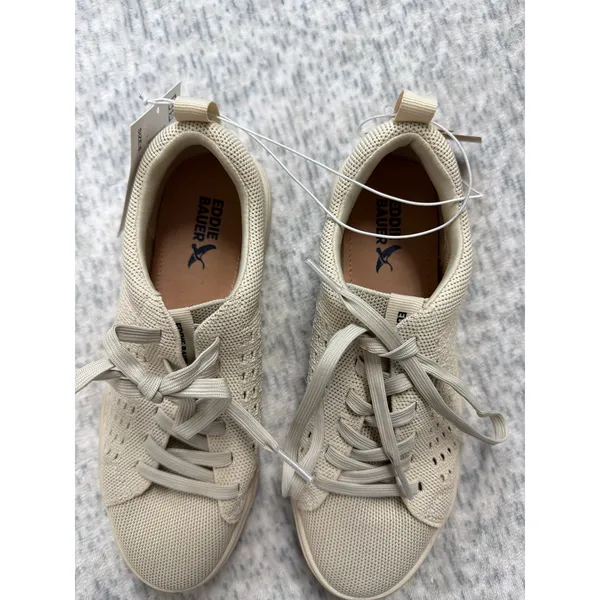 Eddie Bauer Womens Knit Sneakers‎ Taupe Lace Up Mesh Walking Shoes 318898 Size 6 - Image 2