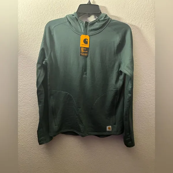 🆕Carhartt Women's Forest Green Force Relax Fit Half Zip Hooded T-Shirt S🆕 - Image 3