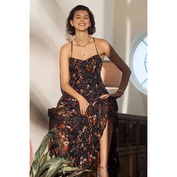 Anthropologie PAYAL JAIN Massima Pleated Floral‎ Maxi Dress Romantic Small - Image 4