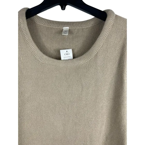 Cato Poncho Tan Knit Fringed Hem Pullover Sweater One Size NWT - Image 5