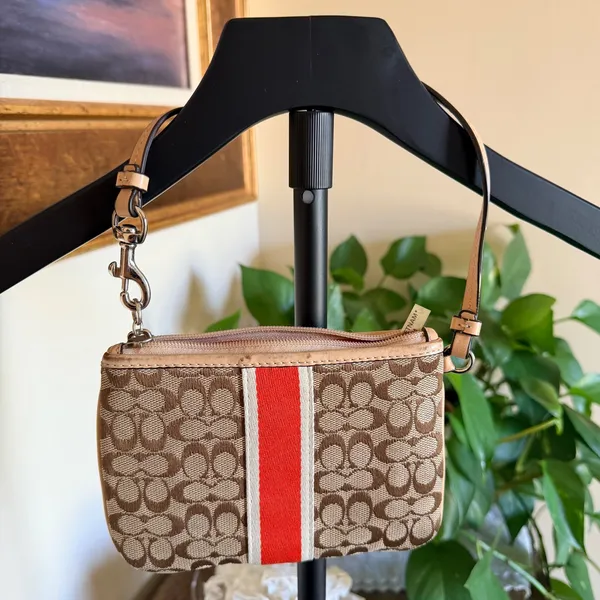 Coach Signature C Wristlet Orange Brown Racing Stripe Y2K Preppy Classic - Image 7
