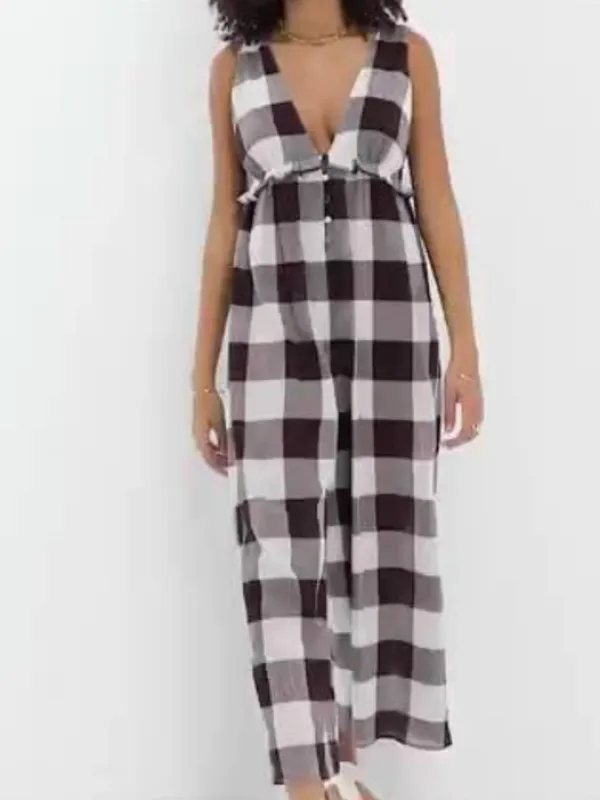 NWT asos buffalo check wide leg jumpsuit US -6 Semi Sheer - Image 9