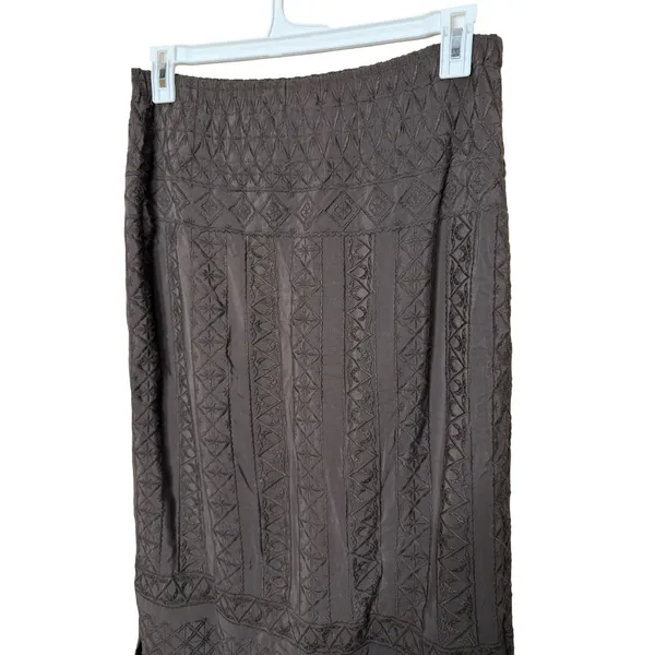 Vintage J. Jill Brown Embroidered‎ Rayon Maxi Skirt Women's Size M - Image 2