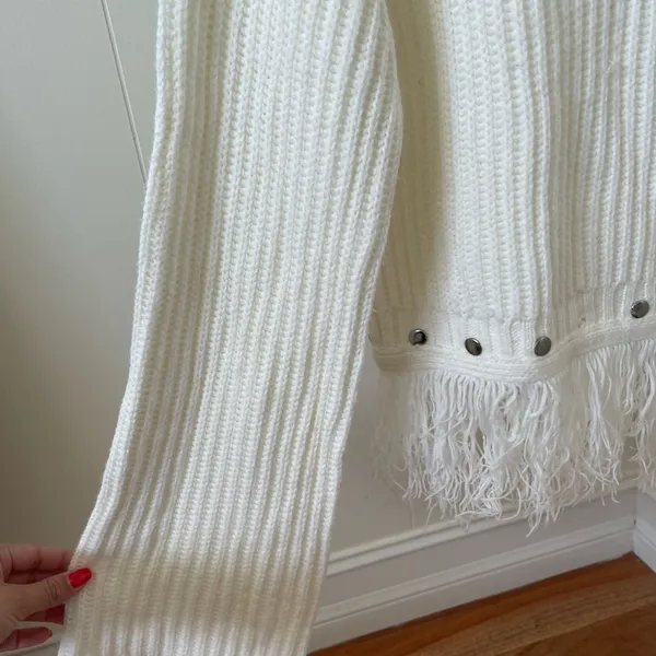 Lulus Freethinker Cream Fringe Cropped Sweater - Image 7