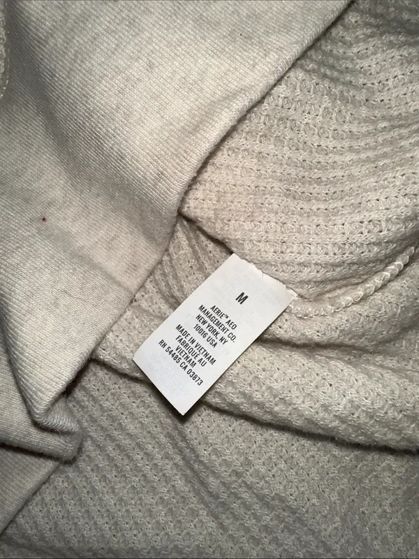 aerie Cream Waffle-Knit Hooded Pullover size medium - Image 3