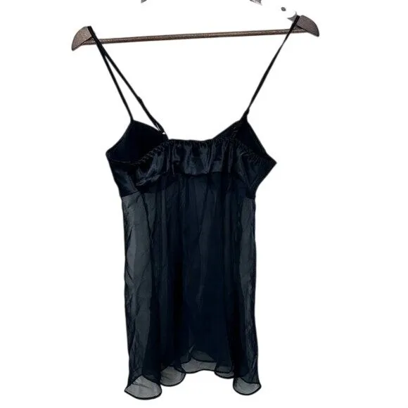 Gilligan & O'Malley Vintage Sheer Babydoll Dark‎ Fairy Lingerie Black Floral - Image 2