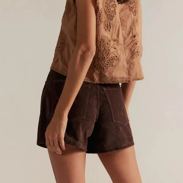 Free People We The Free Tippi Vegan Suede Shorts in Chicory Coffee - 27 - Image 5