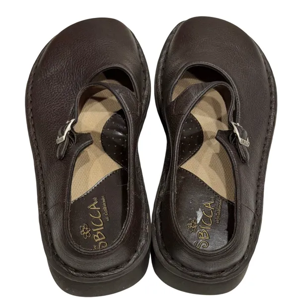 Sbicca Mary Jane Buckle Strap Shoes‎ 6.5 Brown Pebbled Leather Comfort Cottage - Image 6