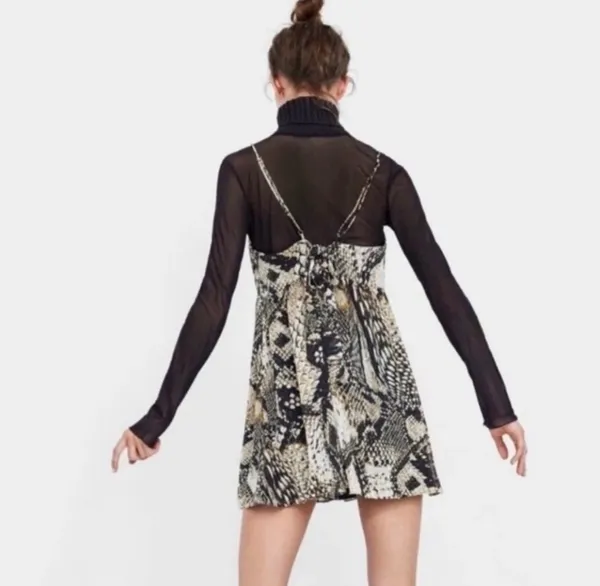 🖤 ZARA Woman Snakeskin Print Mini Dress Tie Back Adjustable Straps Sz XS🖤 - Image 11