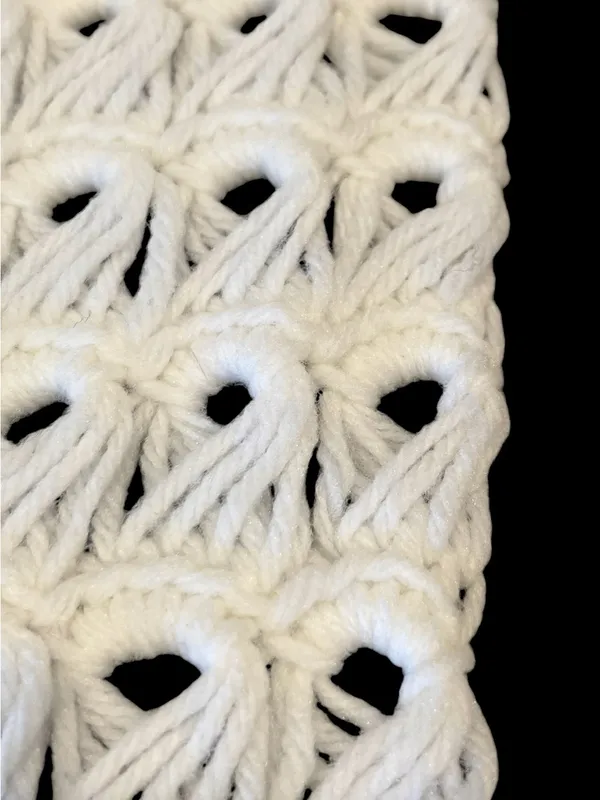 Handmade Vintage Hand Crochet Shawl Wrap Open Knit White Fringe - Image 6