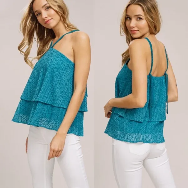 Embroidered Halter Neck Layered Top Size L - Image 3