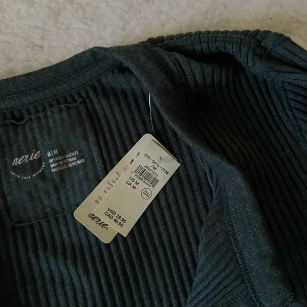Aerie Ribbed Long Sleeve Forest Green/Teal Shirt Size Medium - Image 3