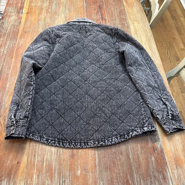 Dickies Quilted Jean Jacket Black Gray Acid Wash Small - Image 9