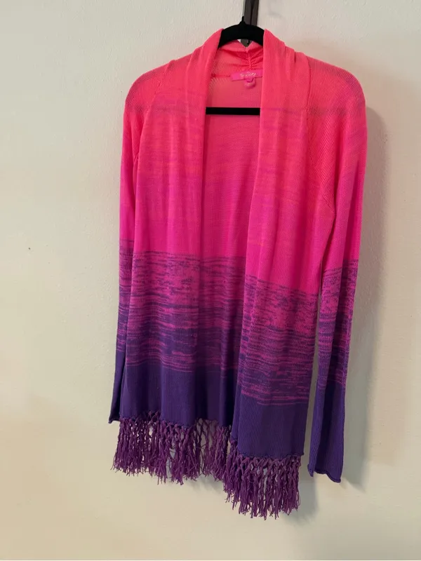 Lilly Pulitzer Tatum Cardigan Fringe Ombre Pink Purple - Image 4