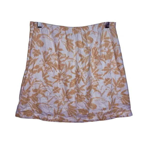 Abercrombie & Fitch White Tan Floral Linen Side Slit Micro Mini Skirt Size Small - Image 3