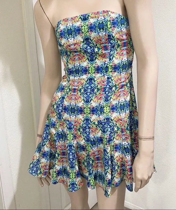 Do&Be Watercolor Printed Cut Out Strapless Dress S - Image 4