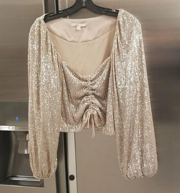 💕JONATHAN SIMKAI💕 Sequin Ruched Front Top ~ Champagne Medium - Image 6