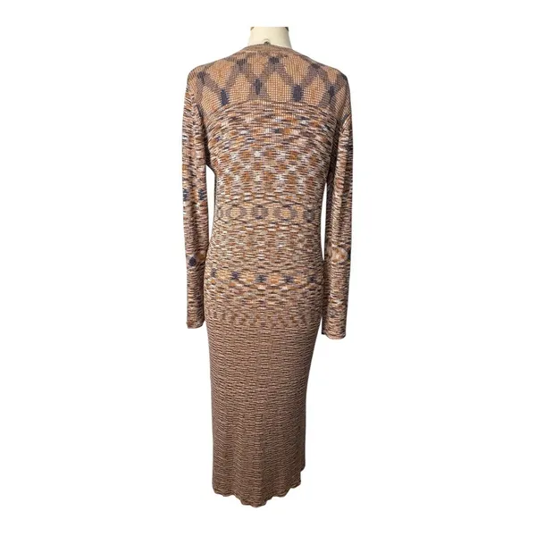 ASOS Design Space Dye‎ Knit Maxi Dress Women Size 14 Brown Long Sleeve Side Slit - Image 11