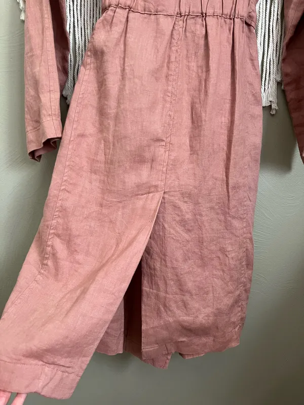 100% Linen Trench Coat Pink - Image 4