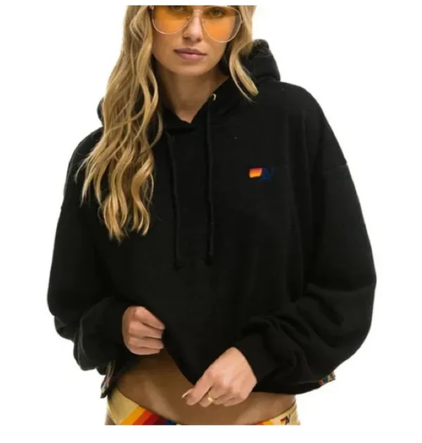 Aviator Nation Black Hoodie with Colorful Side Stripes - Image 3