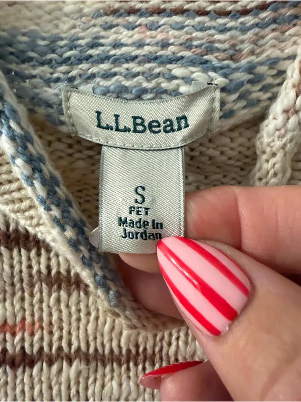 L.L. Bean Cream Knit Rolly Neck Sweater with Blue, Brown and Orange Accents - Image 3