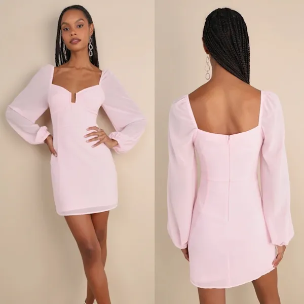 NWT Lulus Flirtatious Designs Light Pink Chiffon Balloon Sleeve Mini Dress Sz S - Image 8