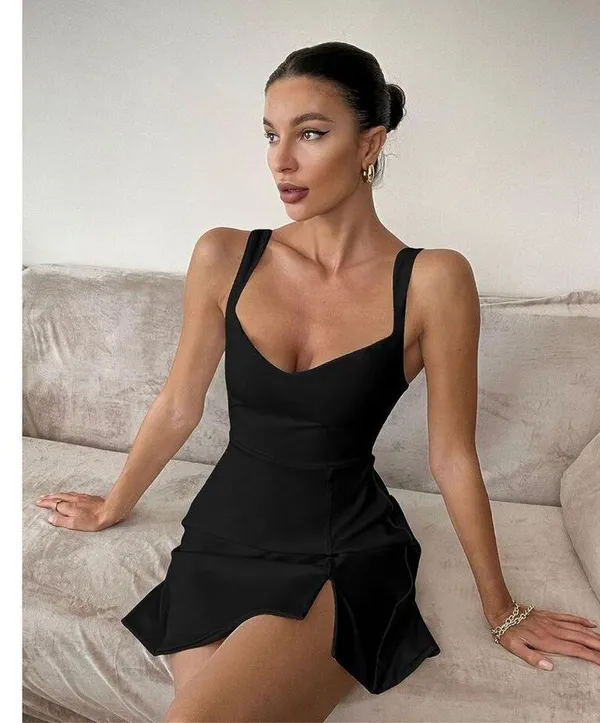 NEW Sweetheart Neckline A-line Split Tennis Golf Built in shorts Mini Dress S - Image 5