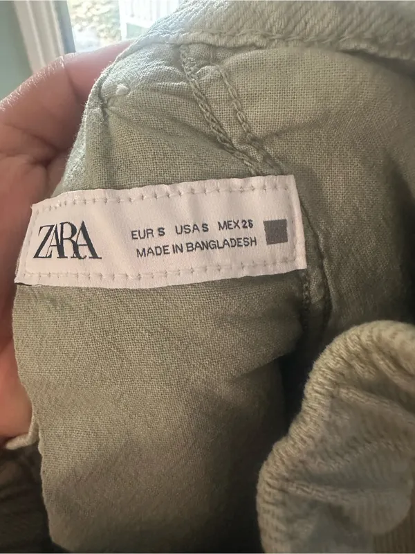 Zara Sage Green Wide Leg Utility Pants Elastic Waist Drawstring Cuff Size S - Image 6