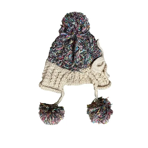 Cute Winter Beanie Pom Pom Tie Used Womens One Size - Image 10