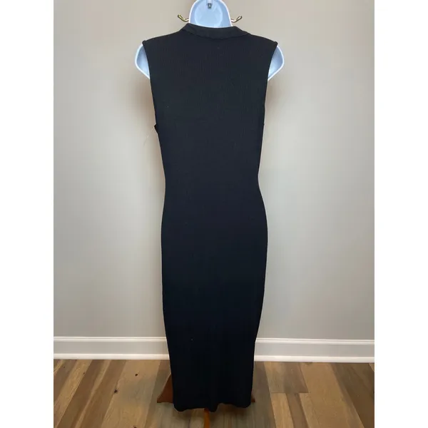 Lulus Bodycon Midi Dress Size L Black Sleeveless Stretchy Button Front - Image 3