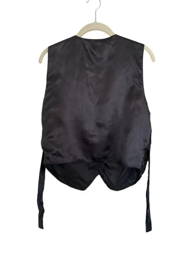 Vintage Silk Beaded Sequin Waistcoat Vest Black - Image 9